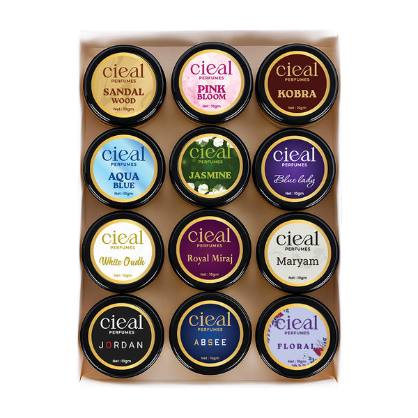 CIEAL Solid Perfume Set of 12 – Premium Solid Perfumes in One Elegant Box | 10g Each