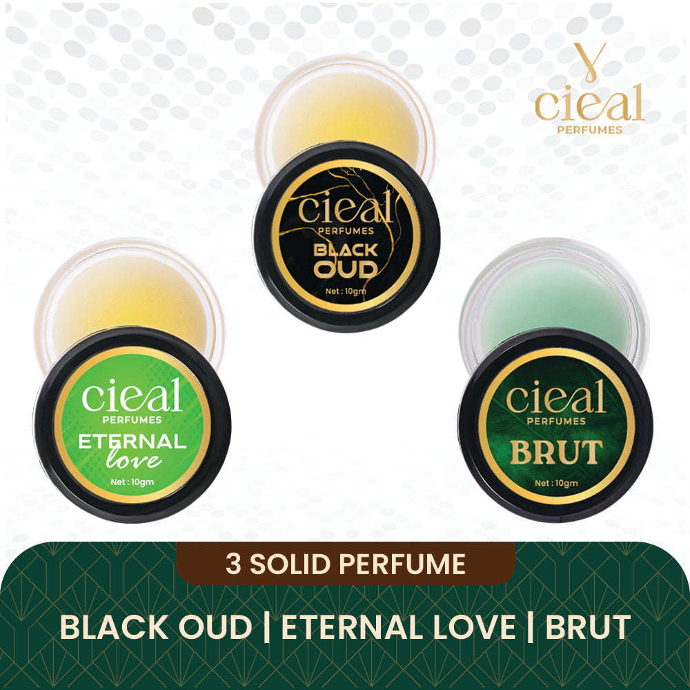 CIEAL Solid Perfume Set of 3 – Black Oud, Eternal Love & Brut | 10g Each