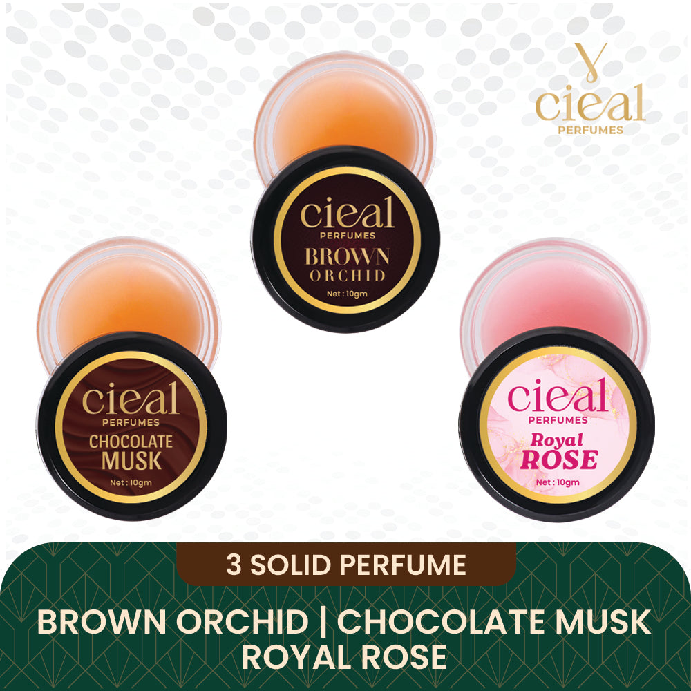 CIEAL Solid Perfume Set of 3 – Brown Orchid, Chocolate Musk & Royal Rose | 10g Each