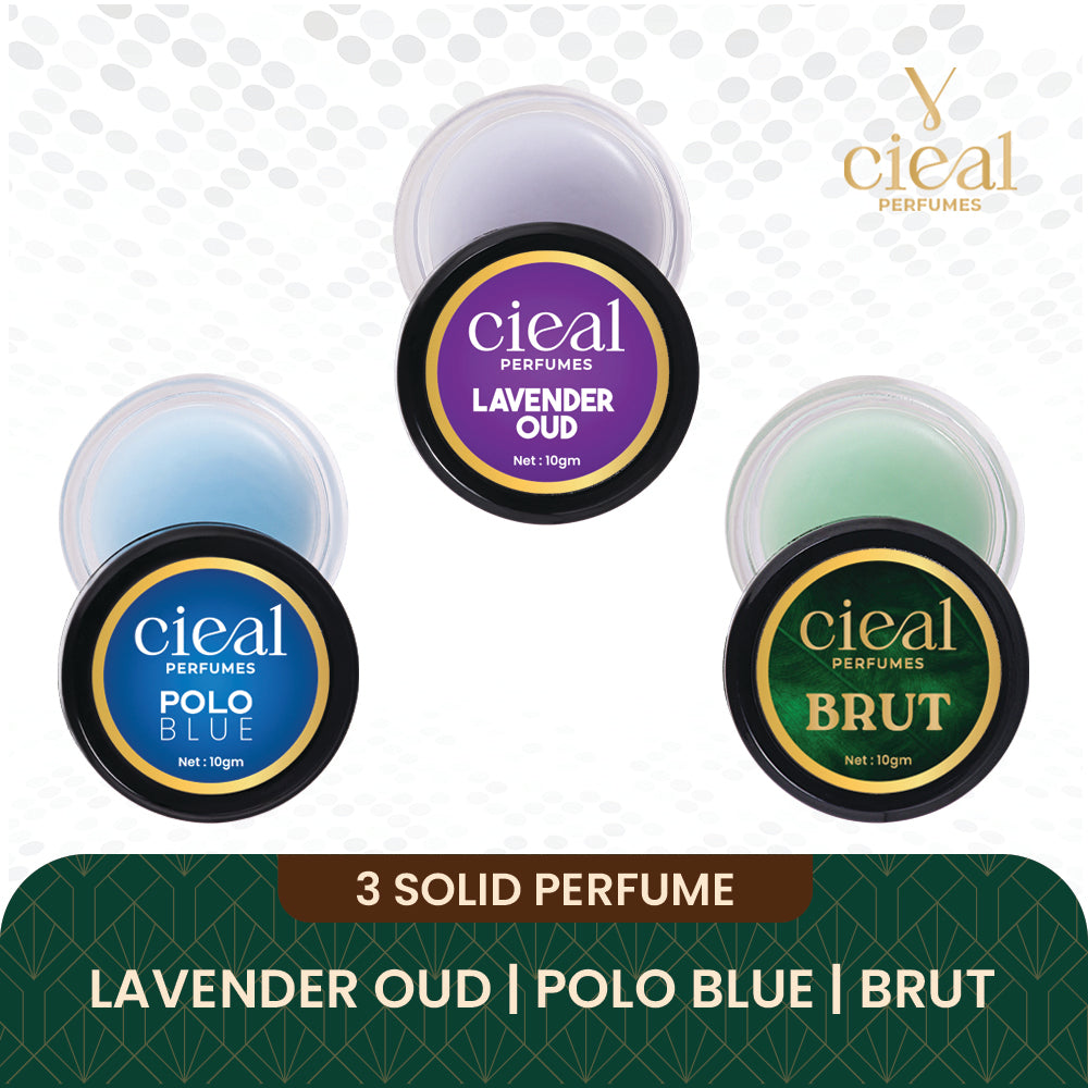 CIEAL Solid Perfume Set of 3 – Lavender Oud, Polo Blue & Brut | 10g Each