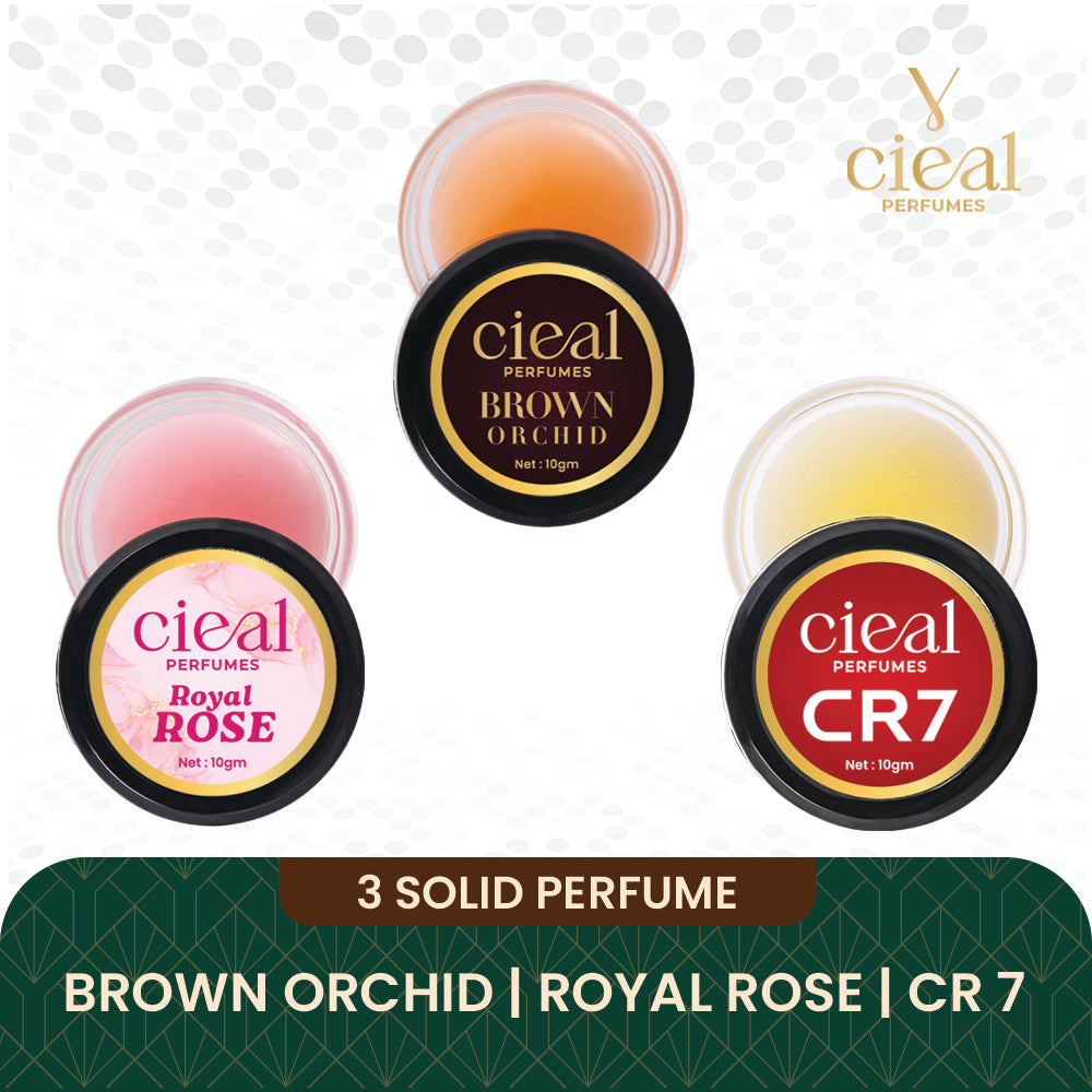 CIEAL Solid Perfume Set of 3 – Brown Orchid, Royal Rose & CR7 | 10g Each