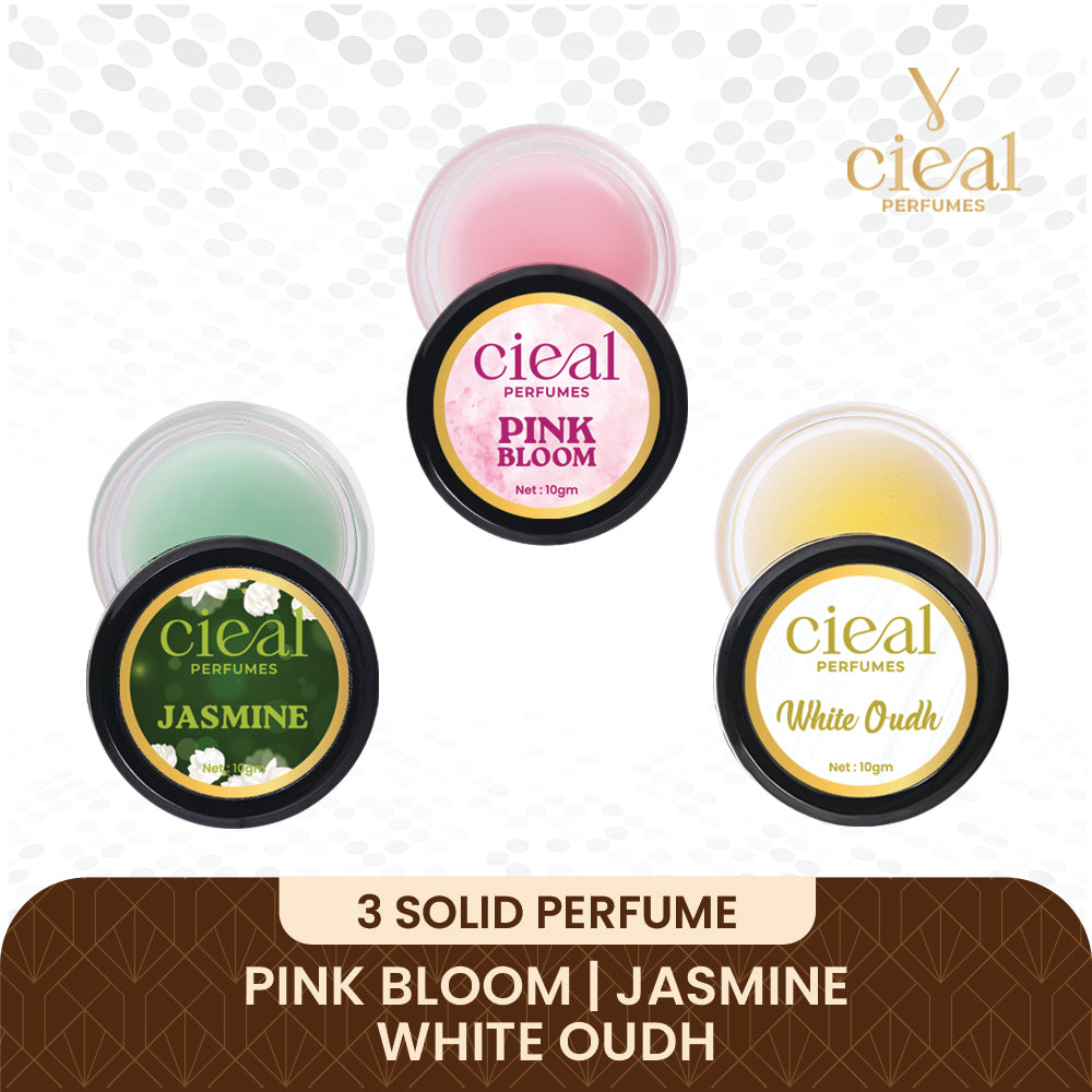 CIEAL Solid Perfume Set of 3 – Pink Bloom, Jasmine & White Oud | 10g Each