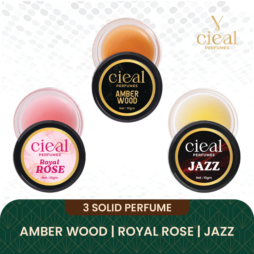 CIEAL Solid Perfume Set of 3 – Amber Wood, Royal Rose &amp; Jazz | 10g Each