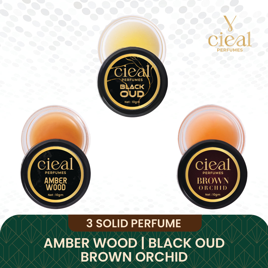 CIEAL SOLID PERFUME SET OF 3 – AMBER WOOD | BLACK OUD | BROWN ORCHID
