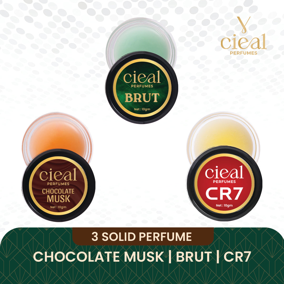 CIEAL SOLID PERFUME SET OF 3 – CHOCOLATE MUSK | BRUT | CR7