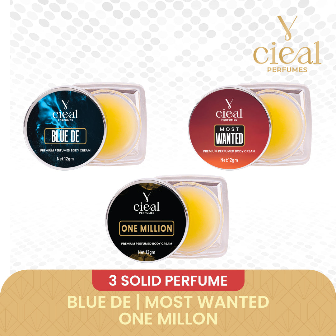 CIEAL PREMIUM SOLID PERFUME SET OF 3 – INSPIRED BY BLEU DE | MOST WANTED | ONE MILLION (FOR MEN)