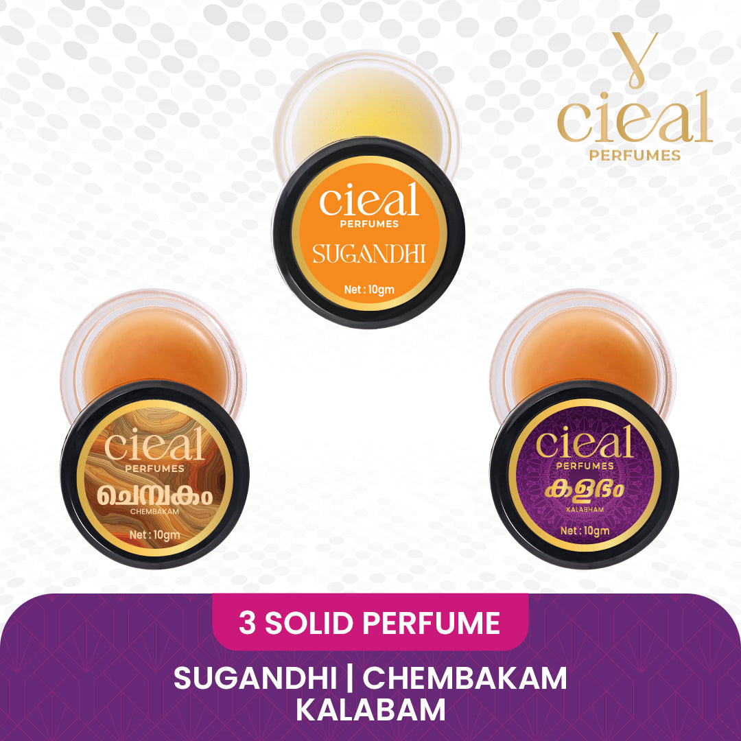 CIEAL SOLID PERFUME SET OF 3 – KALABHAM | SUGANDHI | CHEMBAKAM