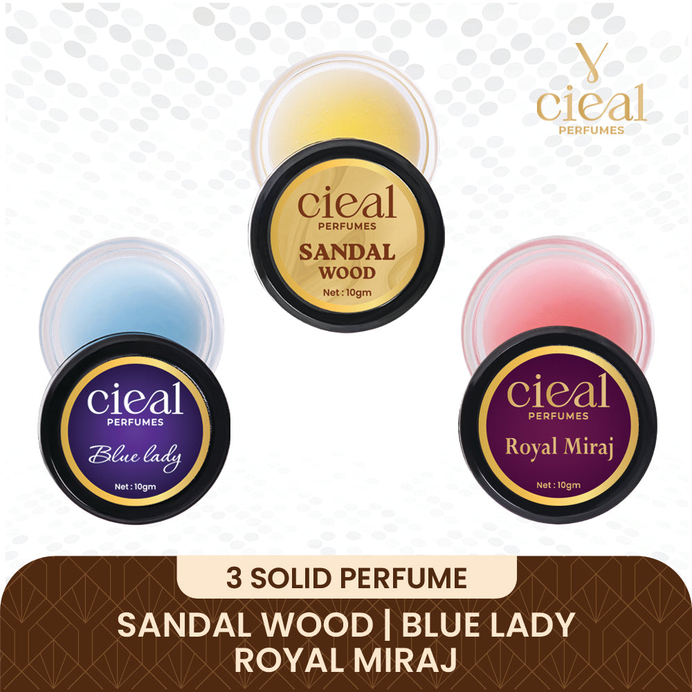CIEAL Solid Perfume Set of 3 – Blue Lady, Royal Miraj & Sandalwood | 10g Each