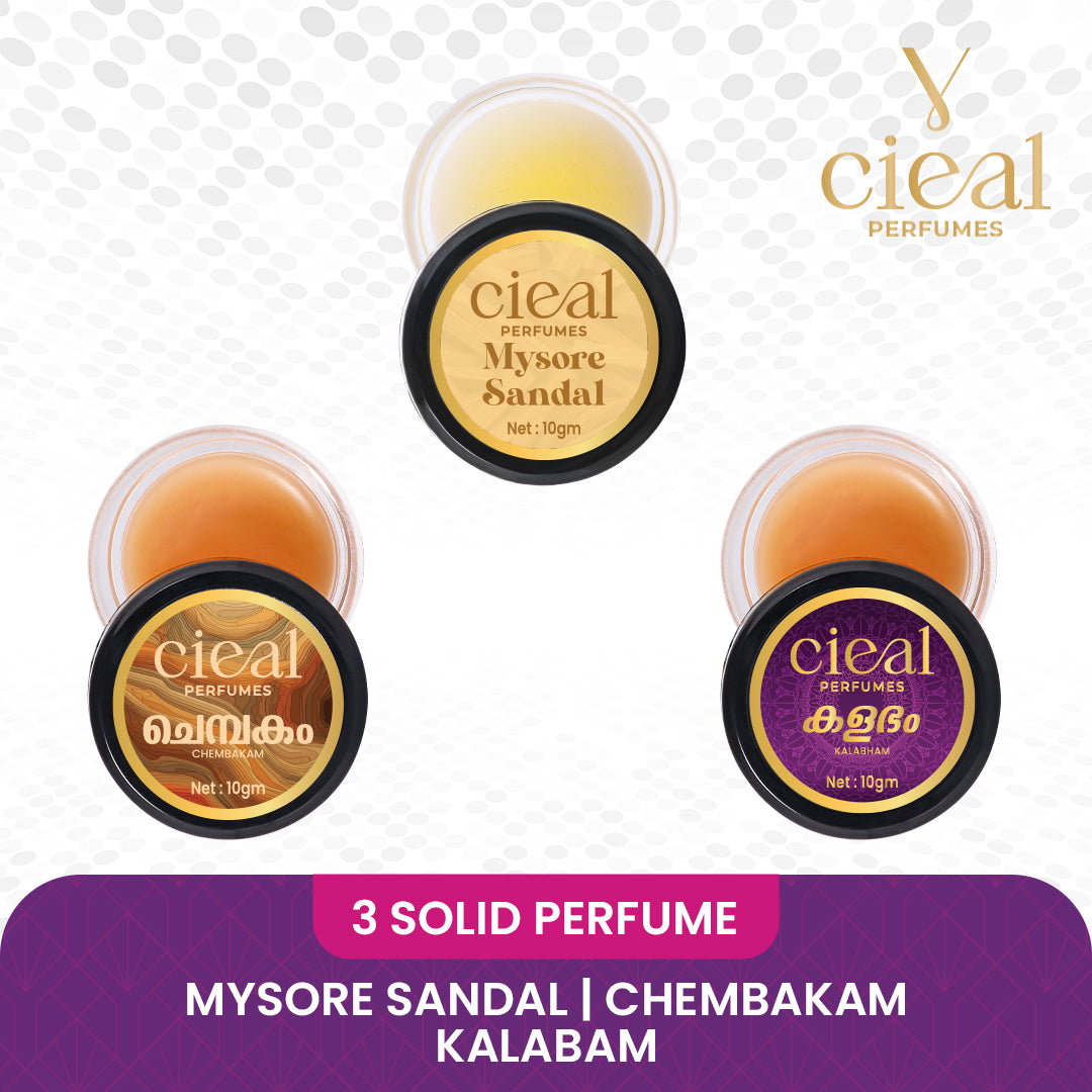 CIEAL SOLID PERFUME SET OF 3 – CHEMBAKAM | KALABHAM | MYSORE SANDAL