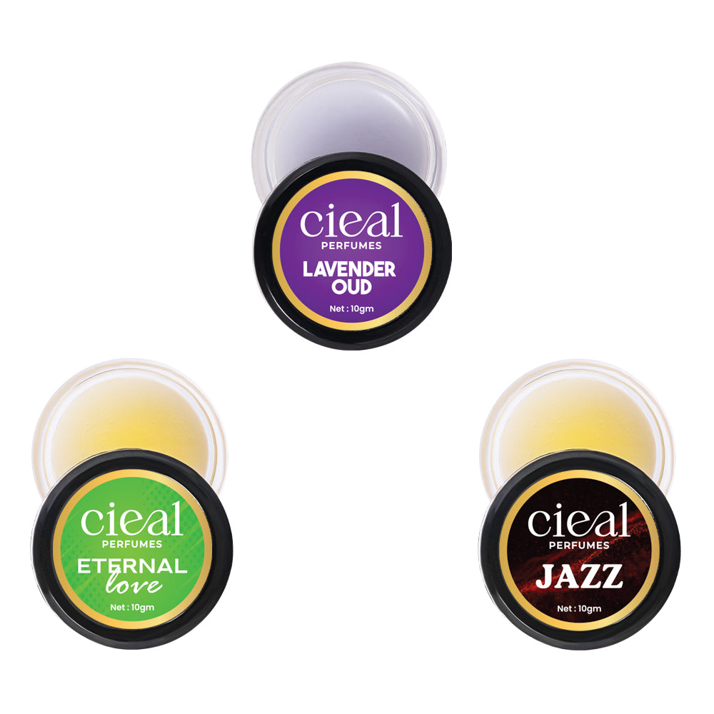 CIEAL SOLID PERFUME SET OF 3 – ETERNAL LOVE | LAVENDER OUD | JAZZ