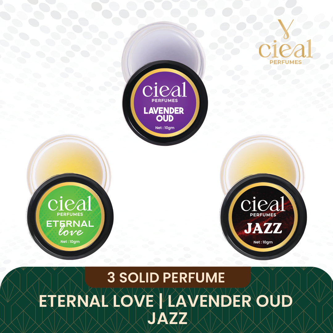 CIEAL SOLID PERFUME SET OF 3 – ETERNAL LOVE | LAVENDER OUD | JAZZ