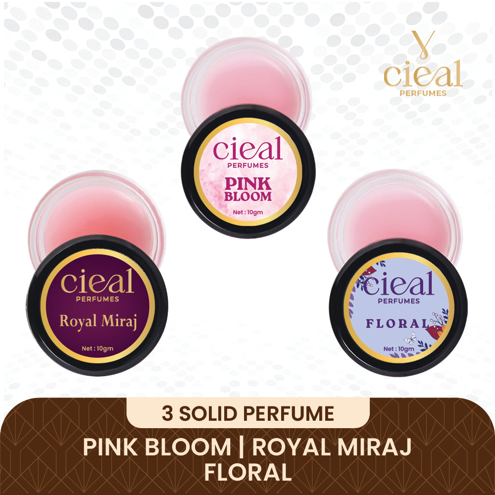 CIEAL Solid Perfume Set of 3 – Pink Bloom, Royal Miraj & Floral | 10g Each