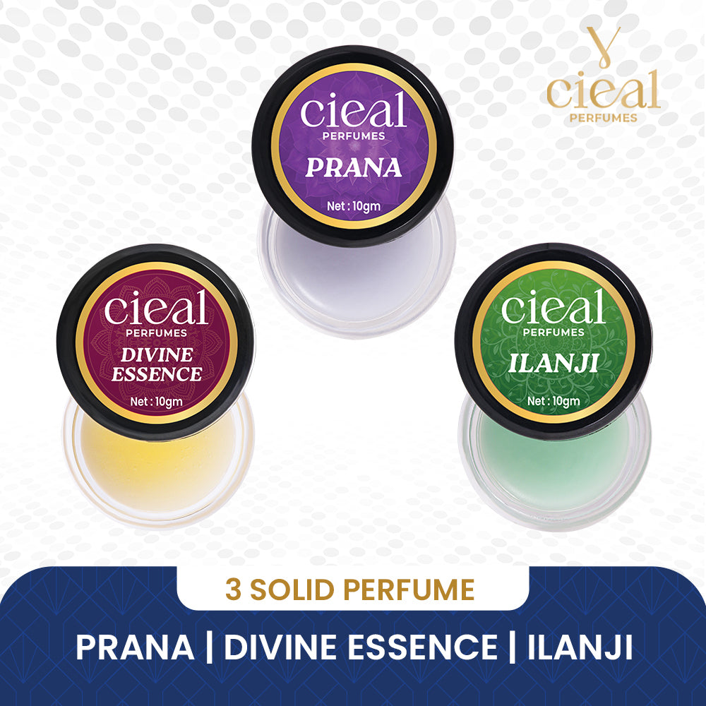 CIEAL Solid Perfume Set of 3 – Divine Essence, Prana & Ilanji 10g Each