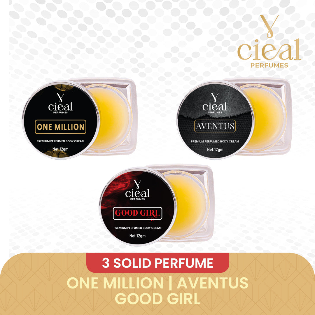 CIEAL PREMIUM SOLID PERFUME SET OF 3 – INSPIRED BY ONE MILLION | AVENTUS | GOOD GIRL (UNISEX)