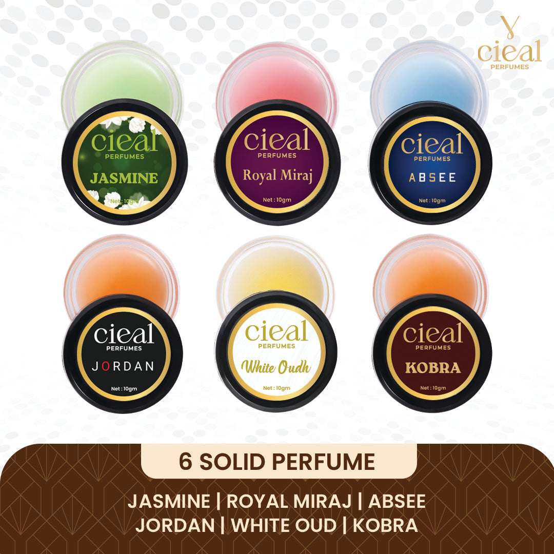 CIEAL SOLID PERFUME SET OF 6 – JASMINE | ROYAL MIRAJ | ABSEE | JORDAN | WHITE OUD | KOBRA