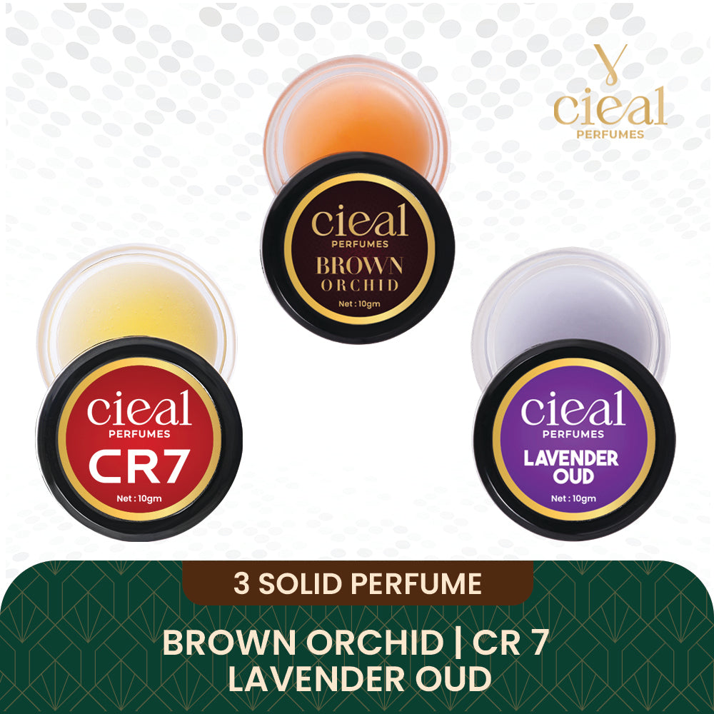 CIEAL Solid Perfume Set of 3 – Brown Orchid, CR7 &amp; Lavender Oud | 10g Each