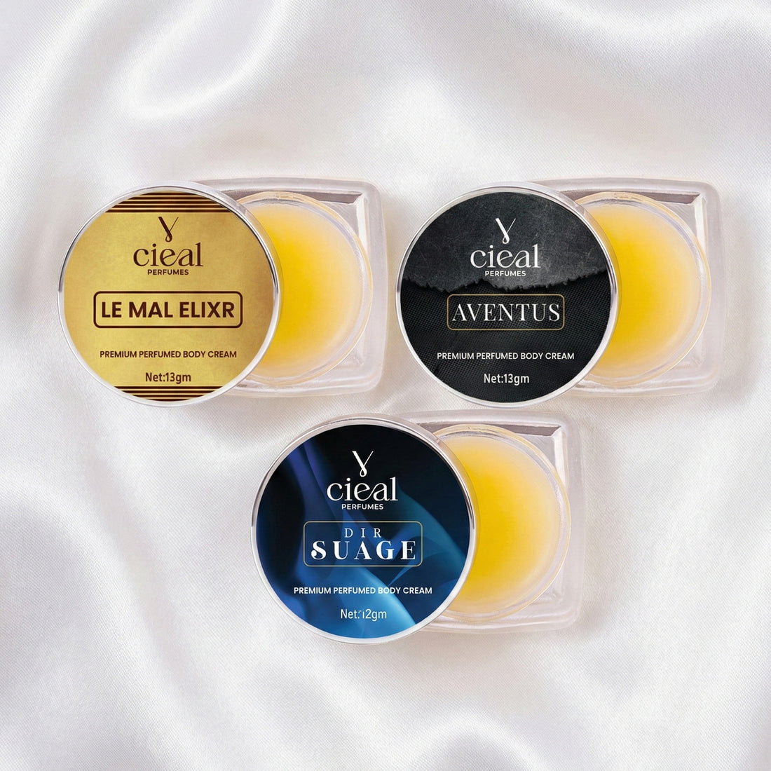 CIEAL PREMIUM SOLID PERFUME SET OF 3 – INSPIRED BY LE MAL ELIXR | AVENTUS | DIR SUAGE (FOR MEN)