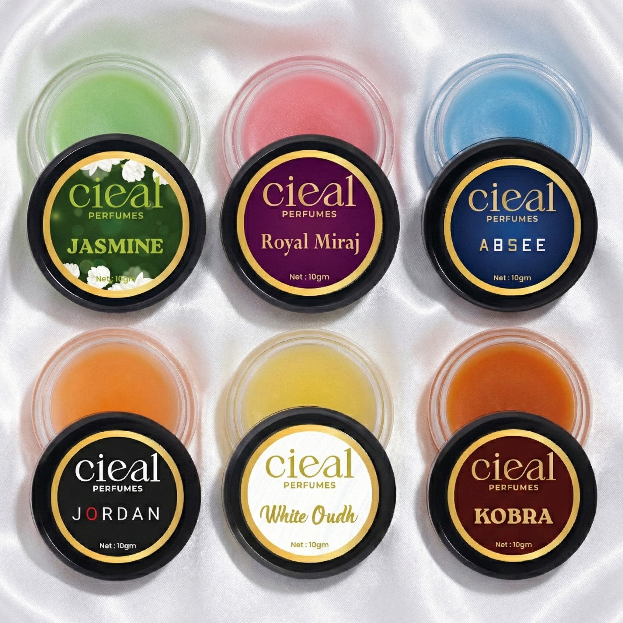CIEAL SOLID PERFUME SET OF 6 – JASMINE | ROYAL MIRAJ | ABSEE | JORDAN | WHITE OUD | KOBRA
