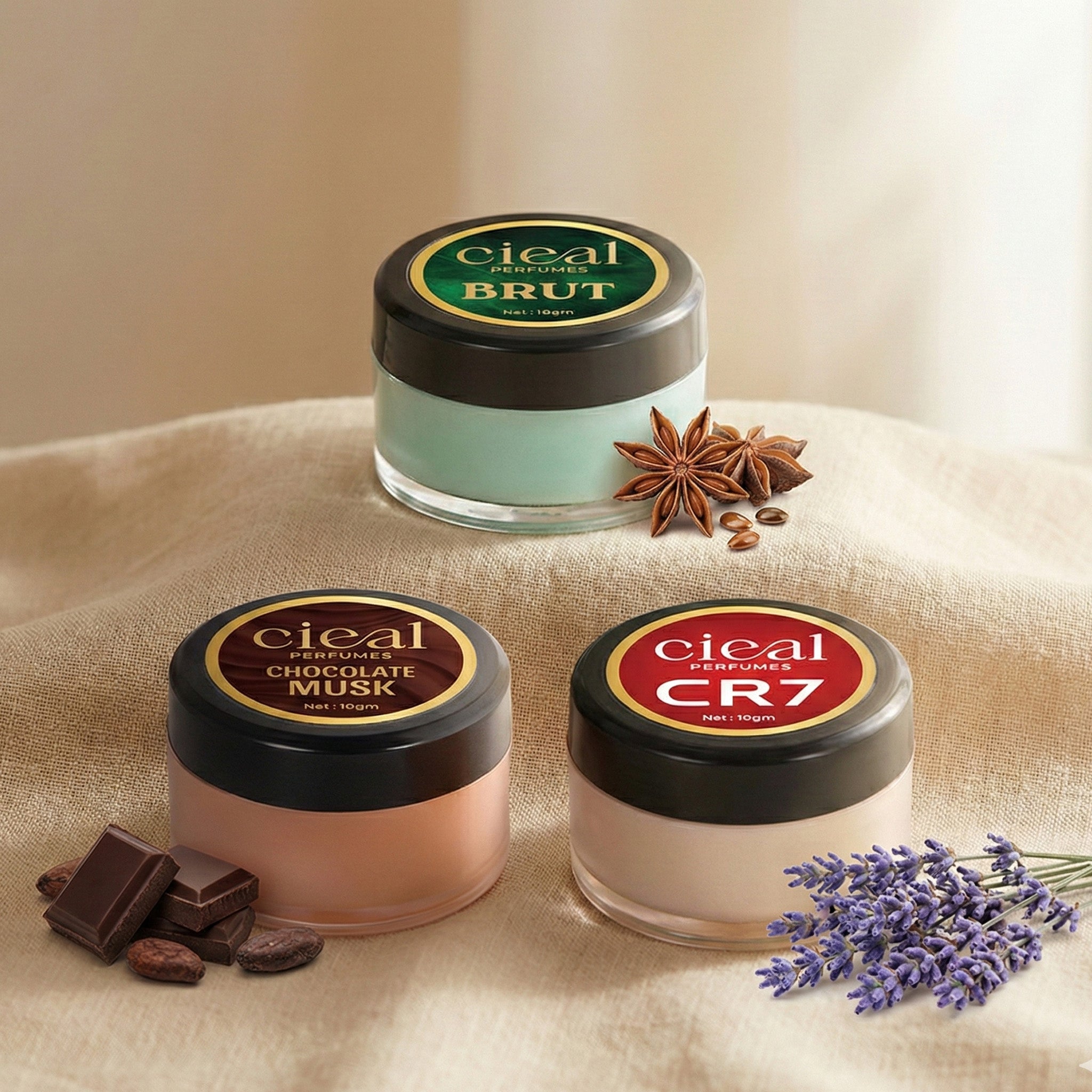 CIEAL SOLID PERFUME SET OF 3 – CHOCOLATE MUSK | BRUT | CR7