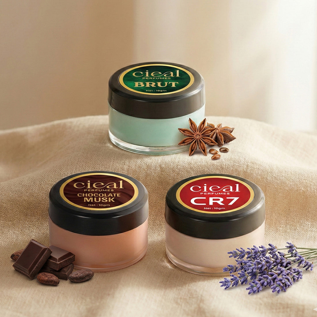 CIEAL SOLID PERFUME SET OF 3 – CHOCOLATE MUSK | BRUT | CR7