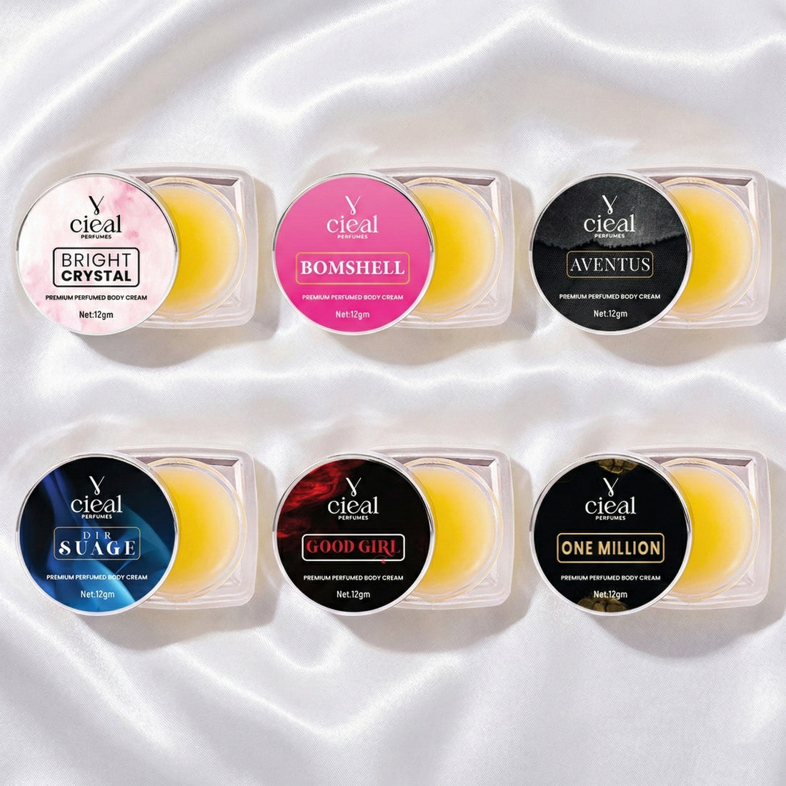 CIEAL PREMIUM SOLID PERFUME SET OF 6 – INSPIRED BY FLORAL | PURPLE OUD | BLACK OPIUM | BLEU DE CHANEL | LE MAL ELIXR | MOST WANTED (UNISEX)