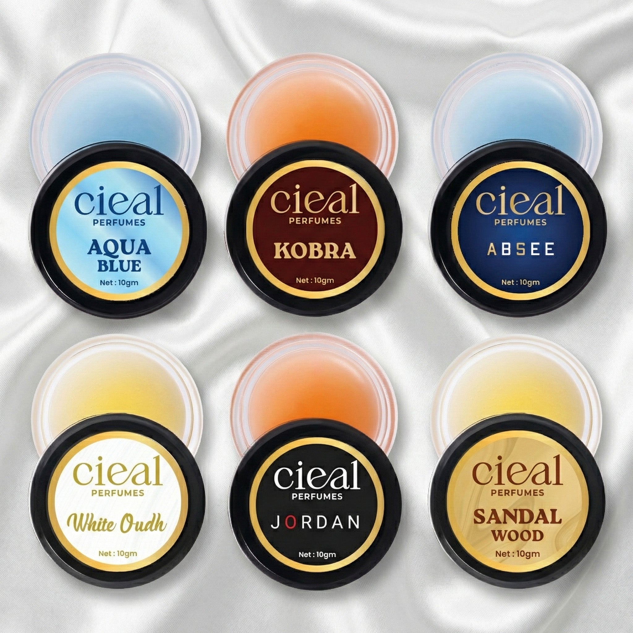 CIEAL SOLID PERFUME SET OF 6 – AQUA BLUE | KOBRA | ABSEE | WHITE OUD | JORDAN | SANDALWOOD