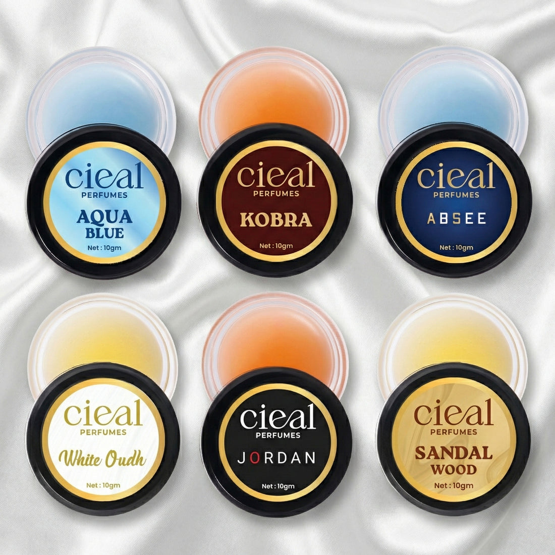 CIEAL SOLID PERFUME SET OF 6 – AQUA BLUE | KOBRA | ABSEE | WHITE OUD | JORDAN | SANDALWOOD