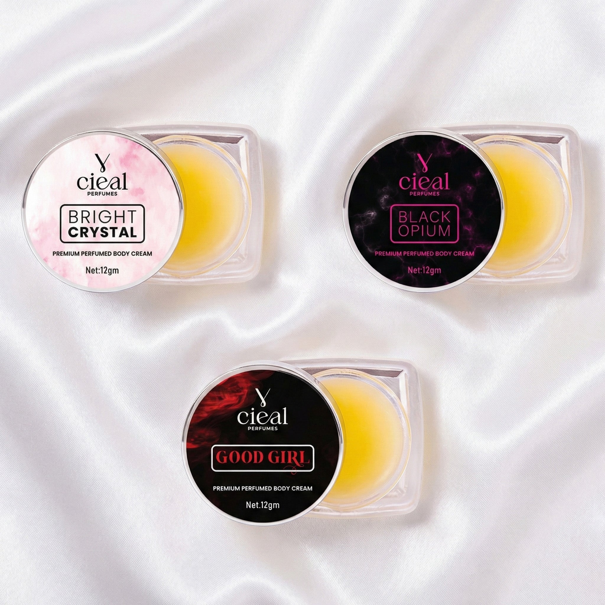 CIEAL PREMIUM SOLID PERFUME SET OF 3 – INSPIRED BY BRIGHT CRYSTAL | BLACK OPIUM | GOOD GIRL (FOR WOMEN)
