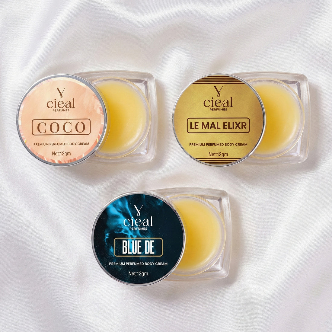 CIEAL PREMIUM SOLID PERFUME SET OF 3 – INSPIRED BY COCO | LE MAL ELIXR | BLEU DE (UNISEX)