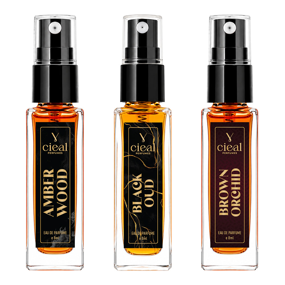 CIEAL Perfume Spray Gift Set of 3 – Amber Wood, Black Oud & Brown Orchid – 8ml Each