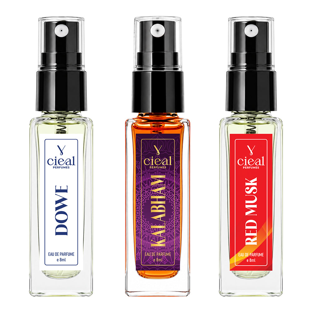 CIEAL Perfume Spray Gift Set of 3 – Red Musk, Kalabham & Dowe – 8 ml each