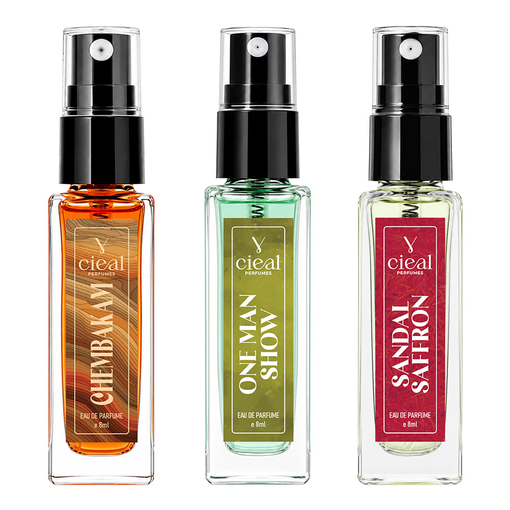 CIEAL Perfume Spray Gift Set of 3 – Chembakam, One Man Show & Sandal Saffron – 8 ml each