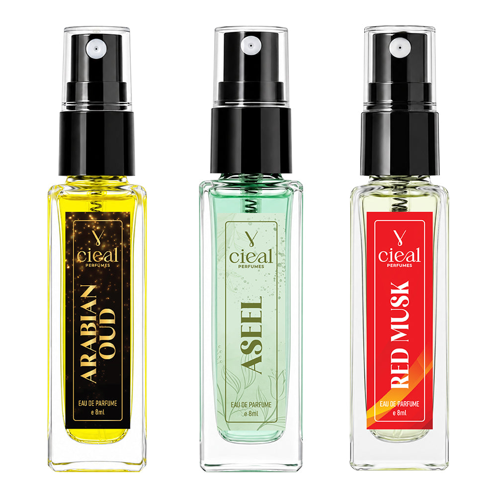 CIEAL Perfume Spray Gift Set of 3 – Arabian Oud, Red Musk  Aseel – 8ml Each