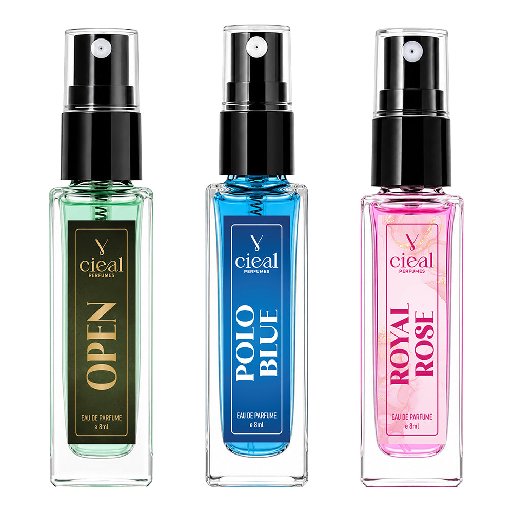CIEAL Perfume Spray Gift Set of 3 – Polo Blue, Royal Rose & Open – 8ml Each