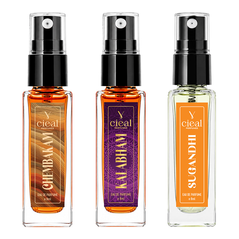 CIEAL Perfume Spray Gift Set of 3 – Kalabham, Sugandhi & Chembakam – 8ml Each