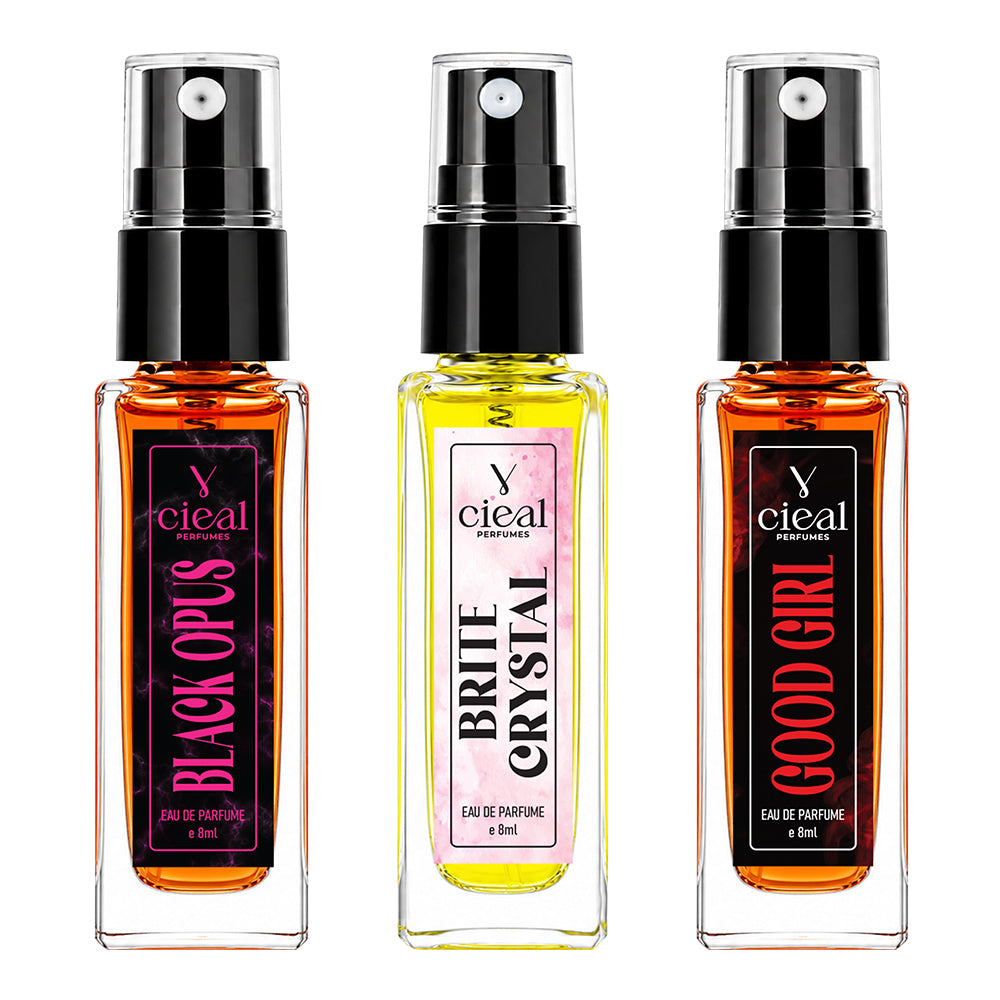 CIEAL Perfume Spray Gift Set of 3 – BRITE CRYSTAL, BLACK OPUS & GOOD GIRL – 8ml Each