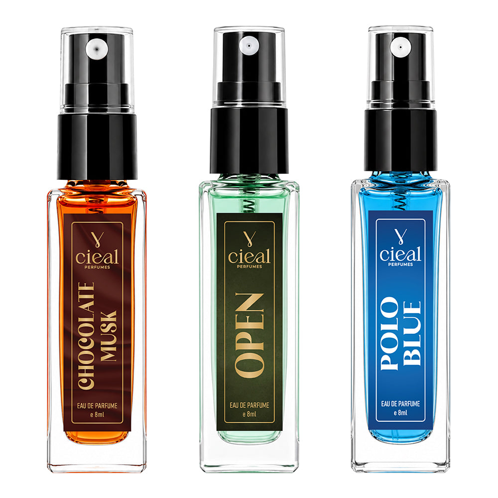 CIEAL Perfume Spray Gift Set of 3 – Chocolate Musk, Open & Polo Blue – 8ml Each