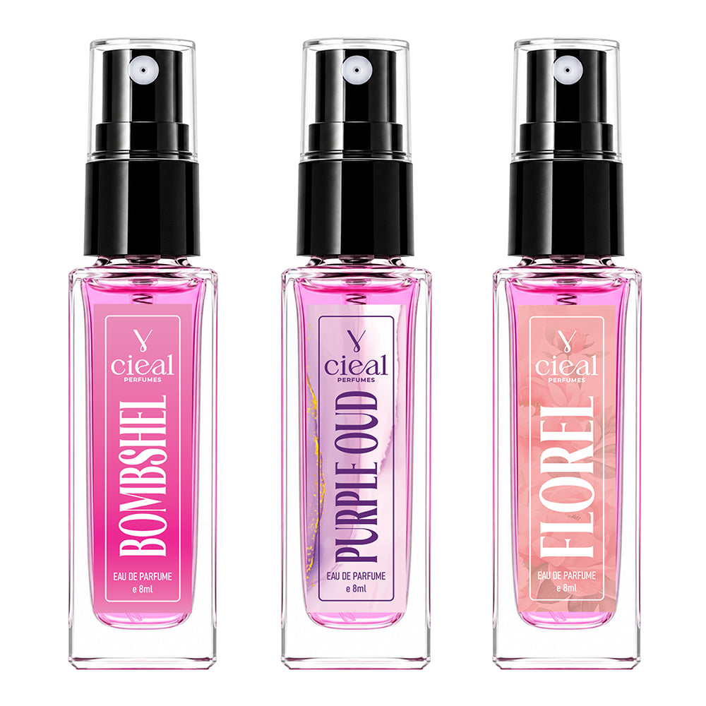 CIEAL Perfume Spray Gift Set of 3 – PURPLE OUD, FLOREL & BOMBSHEL – 8ml Each