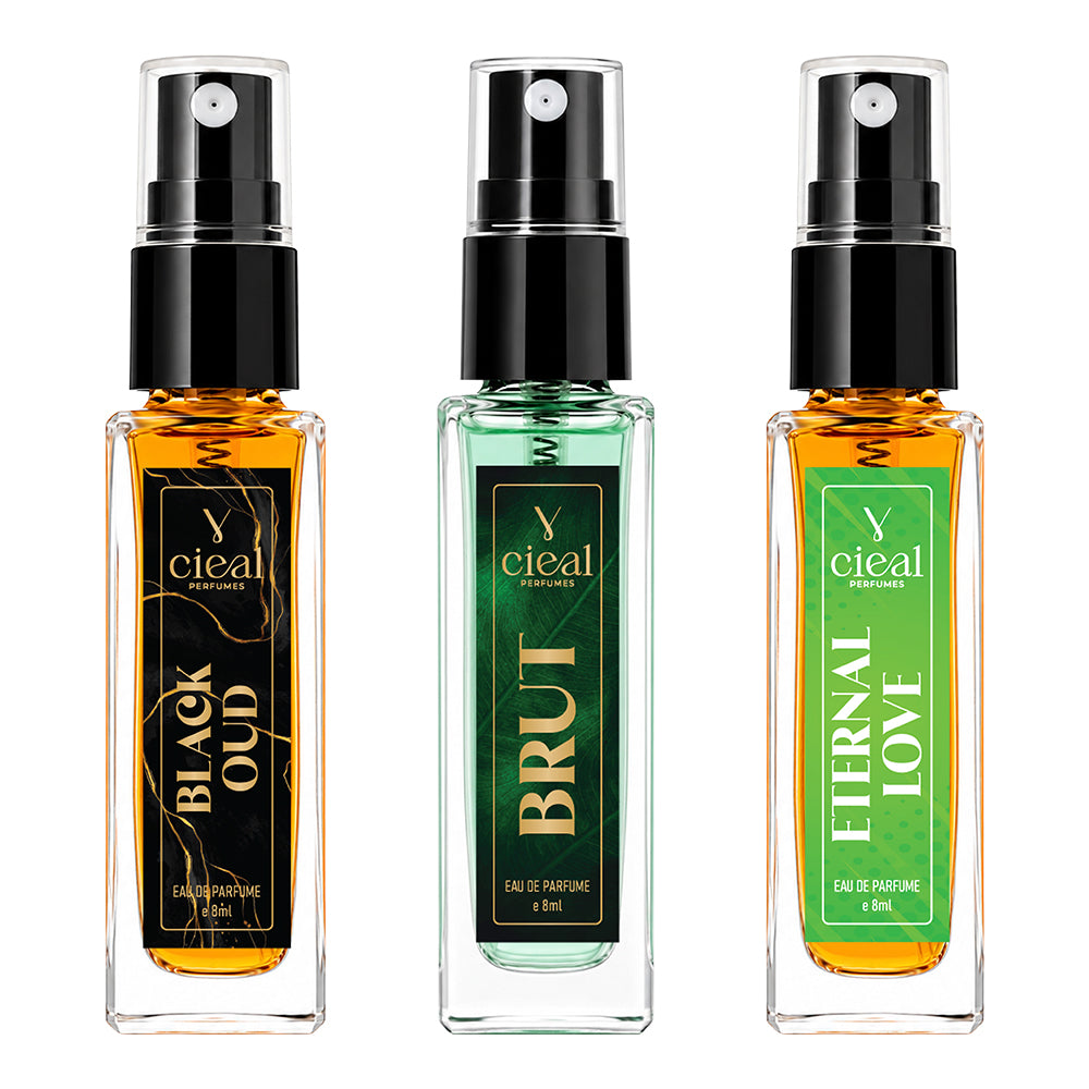 CIEAL Perfume Spray Gift Set of 3 – Black Oud, Eternal Love & Brut – 8ml Each