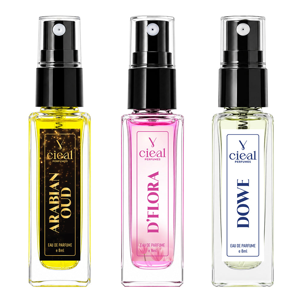 CIEAL Perfume Spray Gift Set of 3 – D' Flora, Arabian Oud & Dowe – 8ml Each