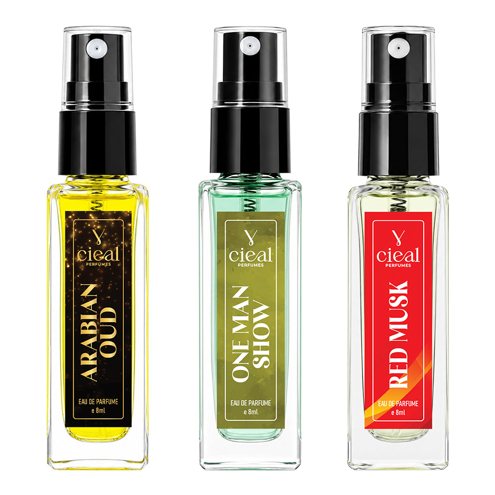 CIEAL Perfume Spray Gift Set of 3 – Arabian Oud, Red Musk & One Man Show – 8ml Each
