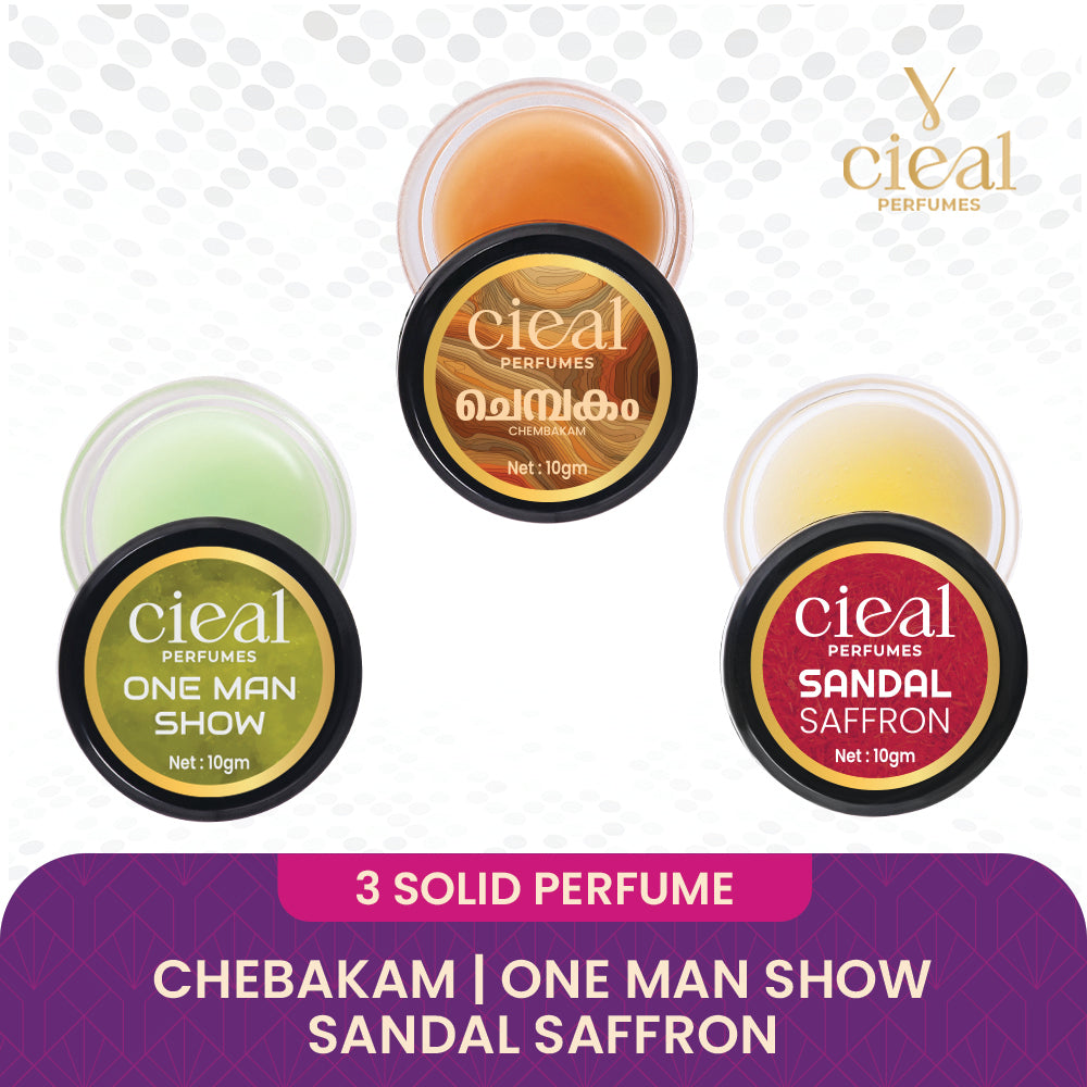 CIEAL Solid Perfume Set of 3 – Chembakam, One Man Show &amp; Sandal Saffron | 10g Each