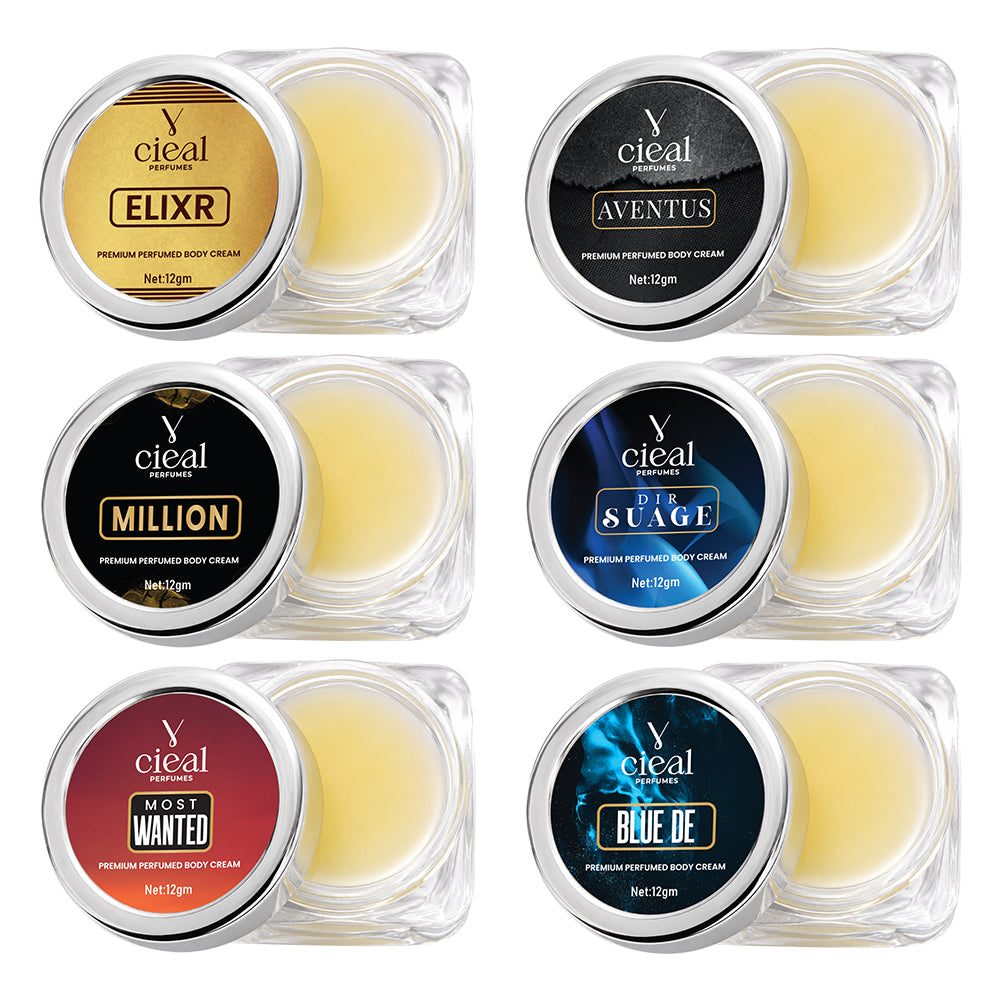 CIEAL PREMIUM SOLID PERFUME SET OF 6 – ELIXIR | AVENTUS | MILLION | DIR SUAGE | MOST WANTED | BLUE DE (MEN)