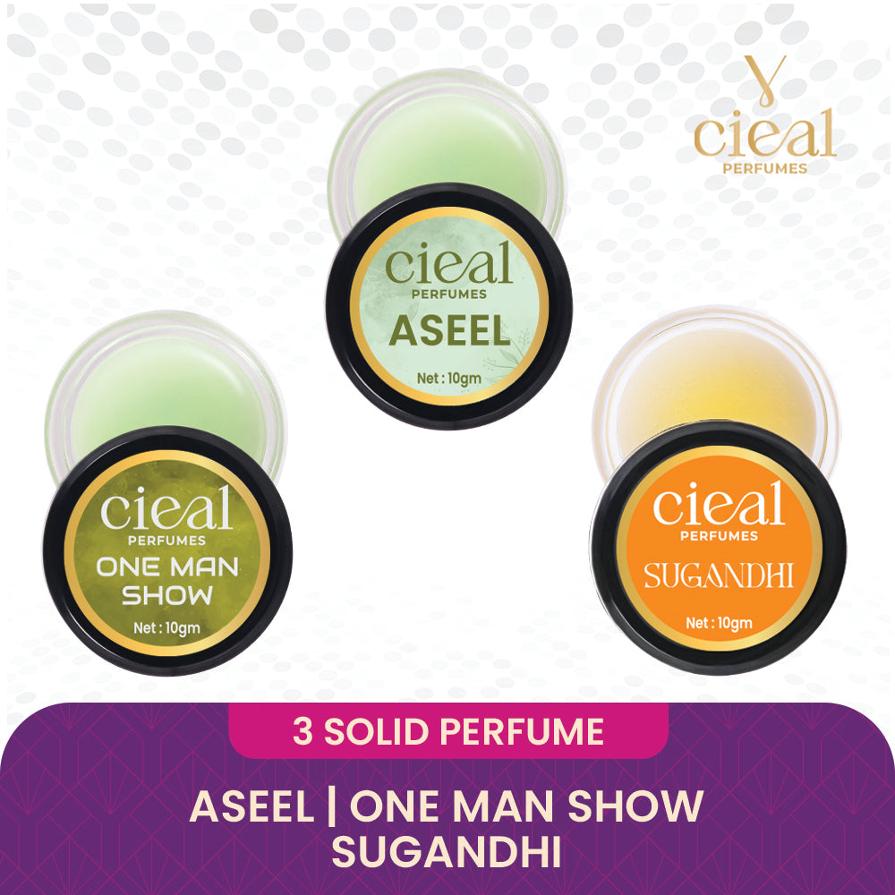 CIEAL Solid Perfume Set of 3 – Aseel, Sugandi &amp; One Man Show | 10g Each