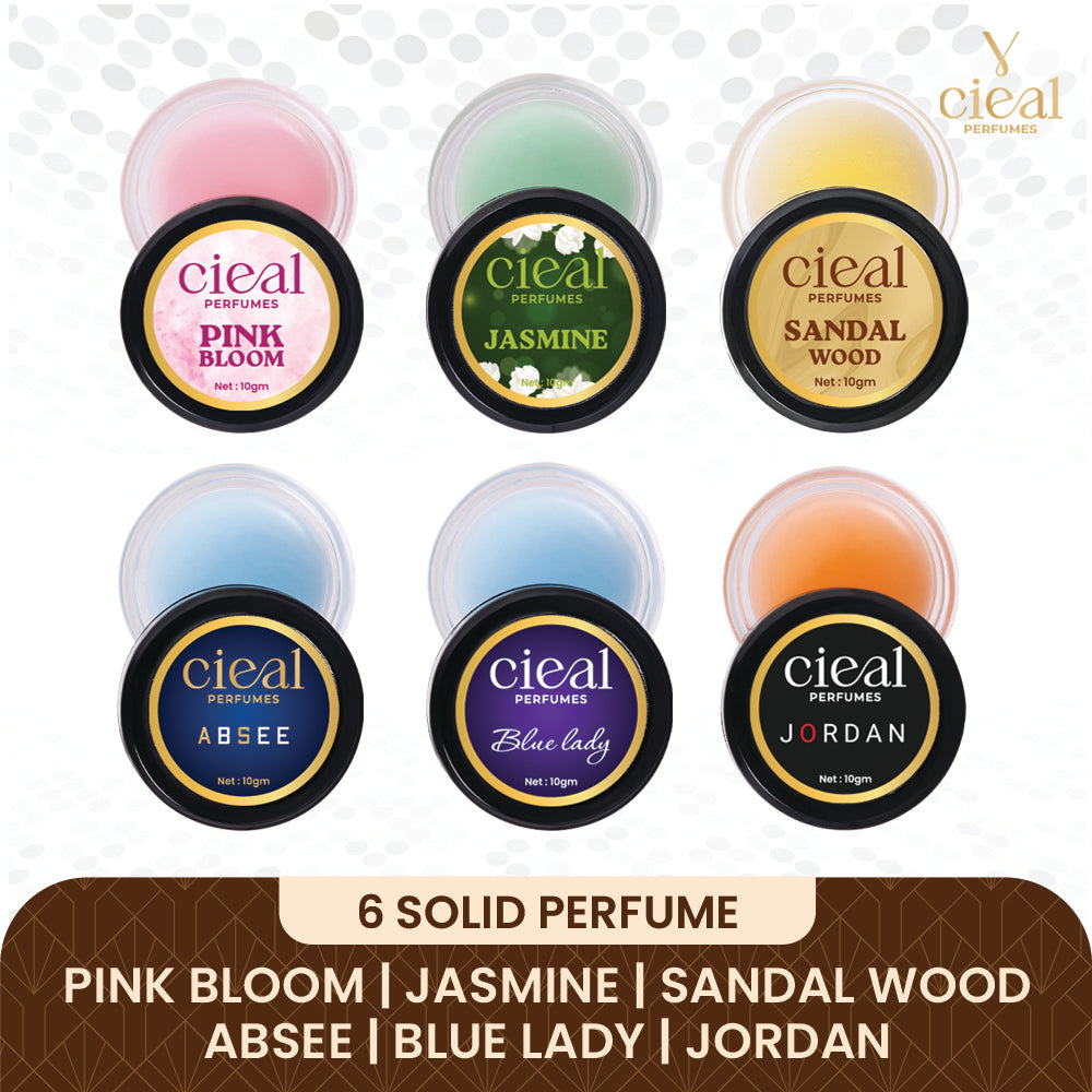 CIEAL Solid Perfume Master Set of 6 – Pink Bloom, Jasmine, Sandalwood, Absee, Blue Lady & Jordan | 10g Each