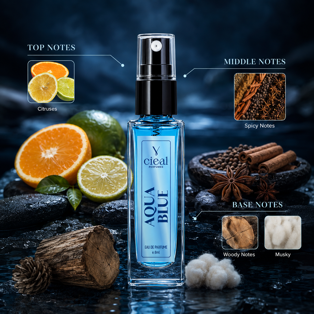 CIEAL Perfume Spray Gift Set of 3 – Aqua Blue, Floral & Sandalwood – 8ml Each
