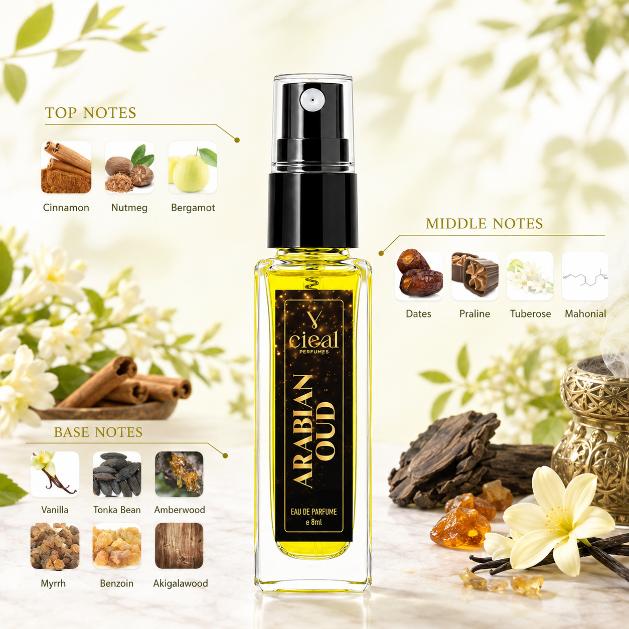 CIEAL Perfume Spray Gift Set of 3 – Arabian Oud, Red Musk  Aseel – 8ml Each