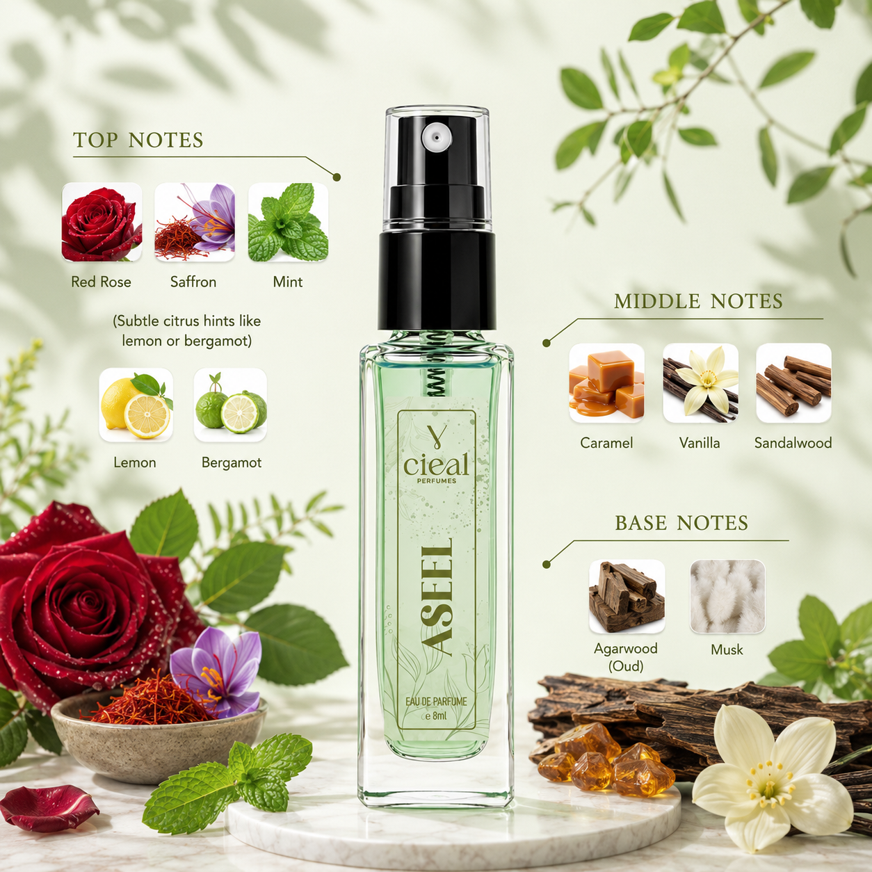 CIEAL Perfume Spray Gift Set of 3 – Arabian Oud, Red Musk  Aseel – 8ml Each