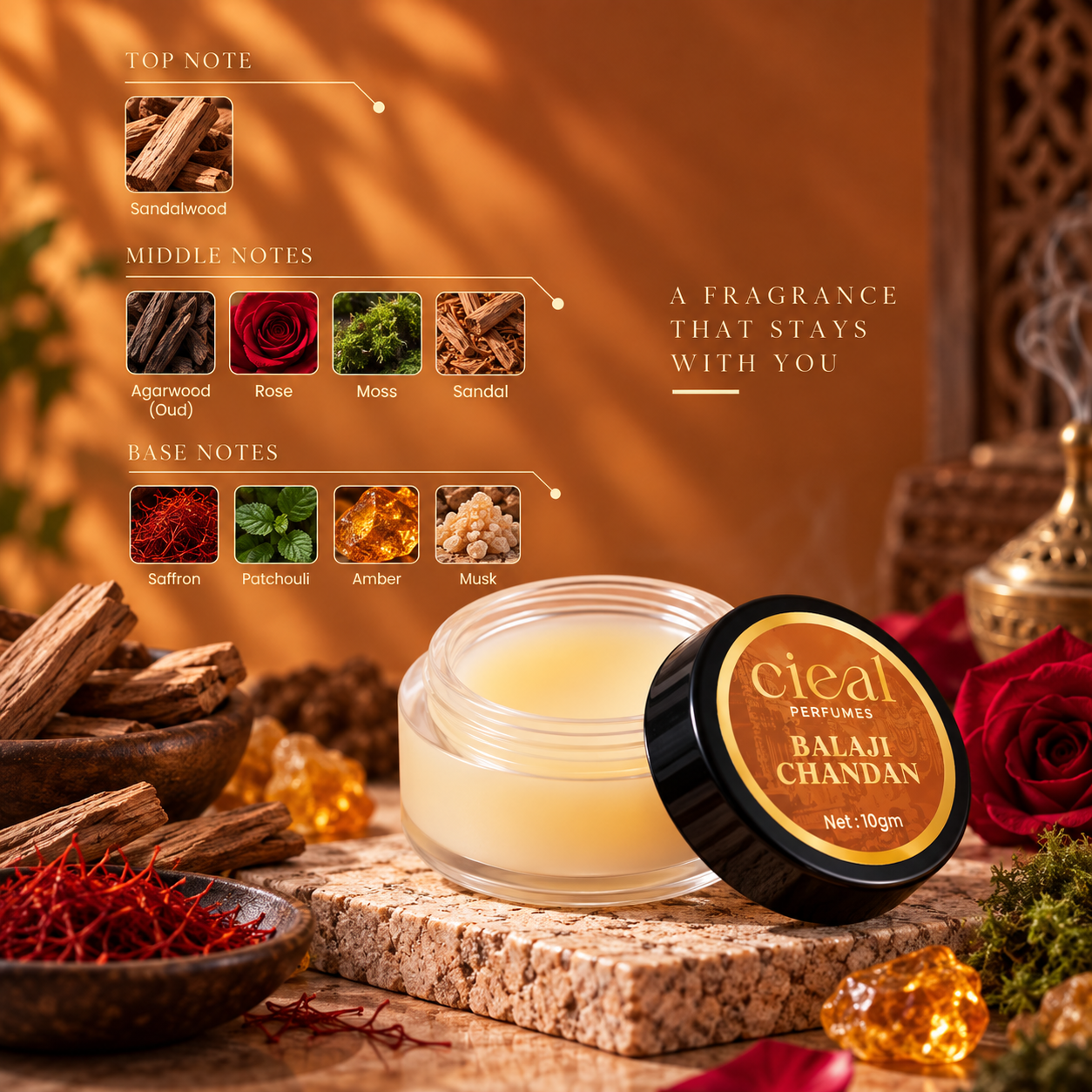 CIEAL Solid Perfume Set of 6 – Filter Coffee, Vanilla, Balaji Chandan, Hari Chandanam, Prana & Nirmalyam 10g Each