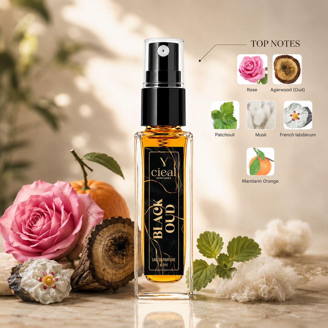 CIEAL Perfume Spray Gift Set of 3 – Amber Wood, Black Oud & Brown Orchid – 8ml Each